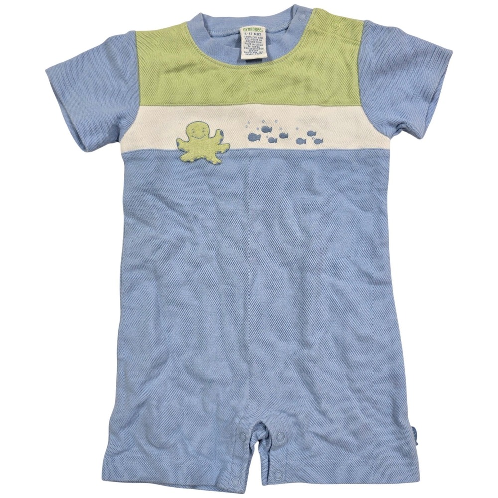 Gymboree Vintage 2002 Baby Romper 6-12 Blue Green Octopus Nautical Under the Sea